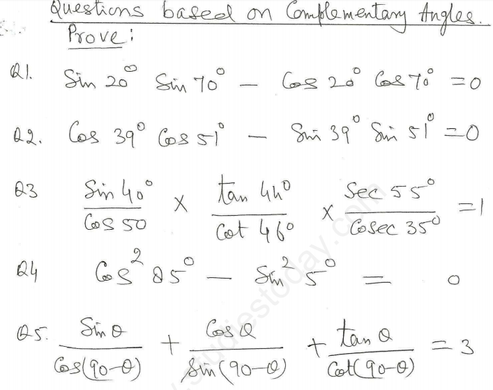 trigonometry assignment class 10